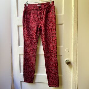 DL1961 Florence Ankle mid rise leopard print skinny jeans Sz 25 red Instasculpt